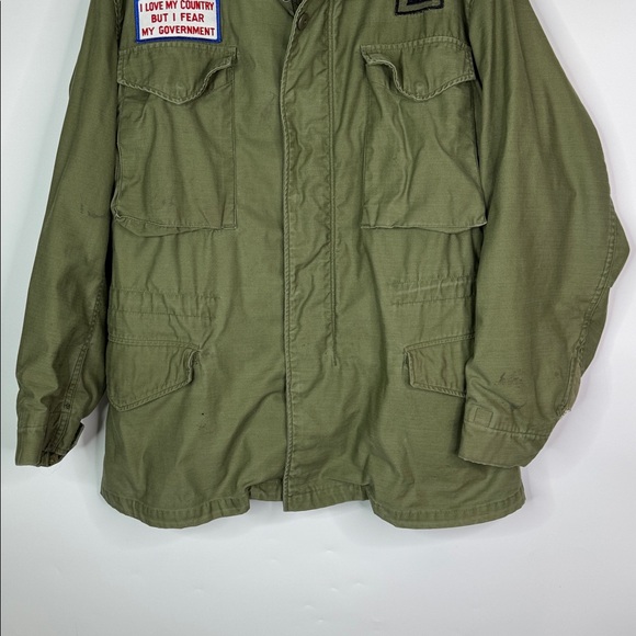 Vintage Green Military Field Jacket I Love My Country But Fear My Government - Picture 3 of 14
